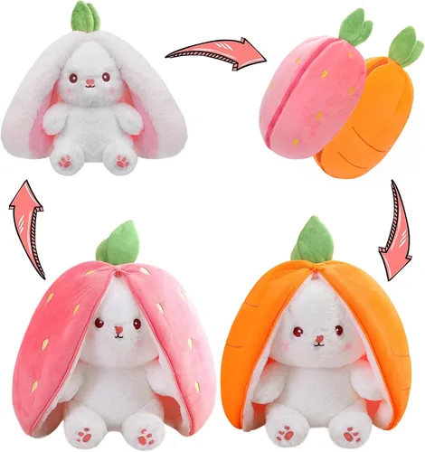 Miniatura 16 de MIAODAM Peluche reversible de conejo de zanahoria, orejas de conejo de zanahoria con cremallera, peluche de conejo de frutas, peluche de conejo