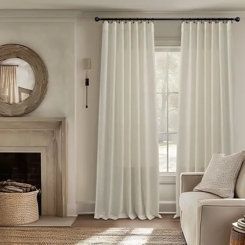 Miniatura 2 de Cortinas Largas de Lino de Lino 108 Pulgadas de Longitud para Sala de Estar 2 Paneles Bolsillo de Pestaña Trasera Cortinas Grandes para Ventana Saco