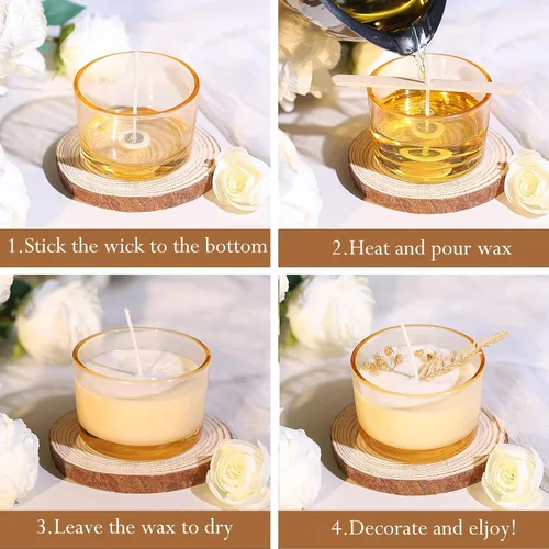 Miniatura 4 de CONNOO Paquete de 15 tarros de vela de vidrio ámbar dorado de 4 onzas con tapas herméticas de bambú para hacer velas, recipientes vacíos de boca Oro