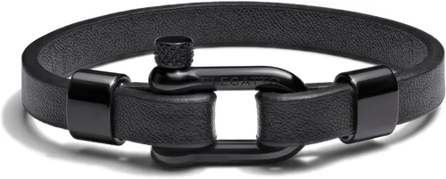 Elegatto Morelle Pulsera de cuero premium para hombre | Piel de grano entero color negro con cierre de grillete de acero inoxidable pulido color