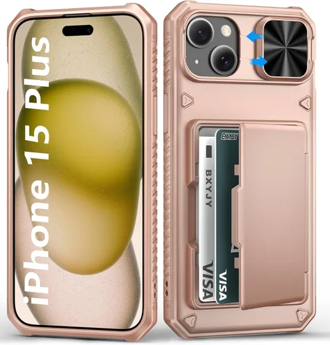 Miniatura 94 de BXYJY Funda tipo cartera para iPhone 15 Pro con tarjetero (4-5 tarjetas) y cubierta deslizante para cámara y soporte, protección contra caídas