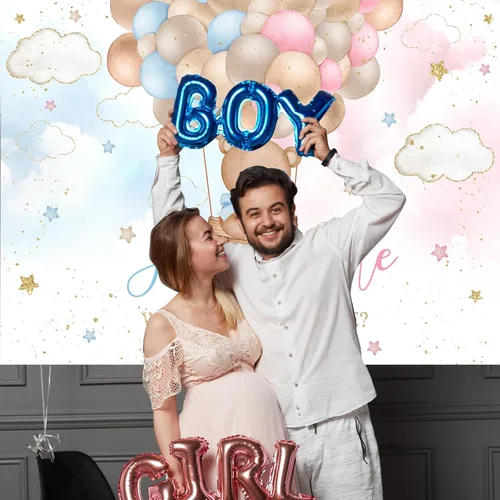 Miniatura 5 de Mocsicka Fondo de globo aerostático de oso rosa o azul, oso rosa o azul, para revelar el género, We Can Bearly Wait Gender Reveal Party Cake Table