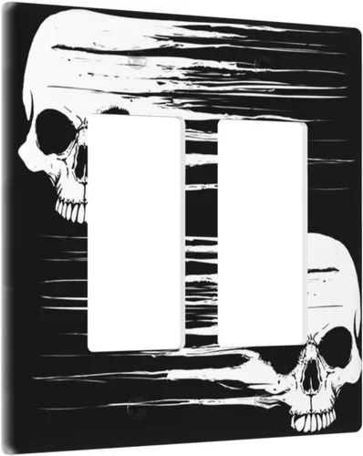 Miniatura 7 de Cubierta de placa de interruptor de luz doble basculante de esqueleto de calavera blanca y negra para decoración de pared para el hogar, dormitorio