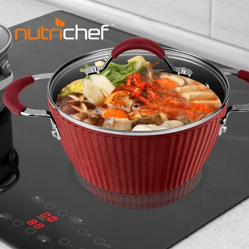 Miniatura 6 de NutriChef Olla de cocina antiadherente duradera, utensilios de cocina de alta calificación con tapas de vidrio templado transparentes, 2.1 cuartos