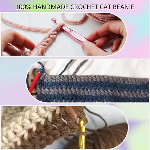 Miniatura 6 de Gorro de gato, gorro de oreja de gato, gorro holgado para mujer, gótico hecho a mano con ganchillo y 3 pinzas de pelo de estrella