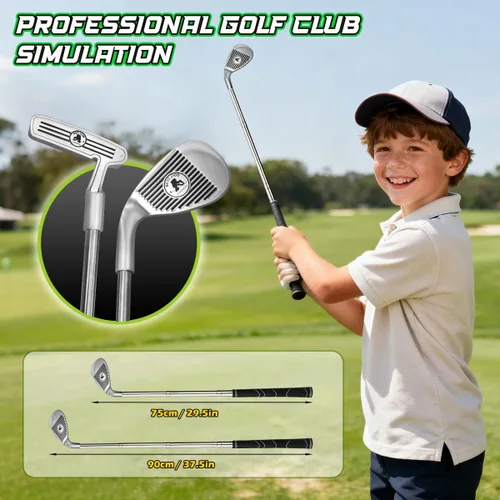 Miniatura 4 de TERRAMUS Alfombra de Golf Mejorada para Niños, Verde de Golf de 2.37 m con Agujeros LED Iluminados, Bolas Luminosas, 2 Palos, Juego de Golf