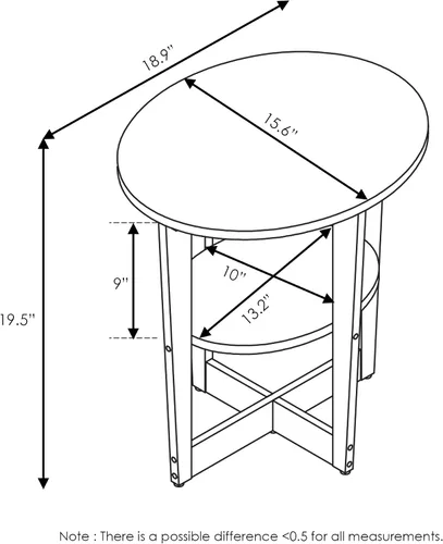 Miniatura 3 de Furinno JAYA - Juego de 2 mesas auxiliares redondas de 2 niveles con mesa ovalada, mesita de noche, mesita de noche con estante abierto, para sala