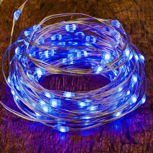 Miniatura 3 de Guirnalda de luces LED con energía solar actualizada, 8 modos, resistente al agua, IP65, iluminación intermitente, para interior y exterior, Azul