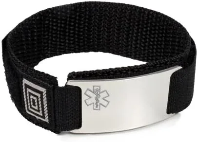 IdTagsonline MALIGNANT HYPERTHERMIA Sport Medical ID Alert Bracelet with BLACK Adjustable Wristband (Hooks and Loops).