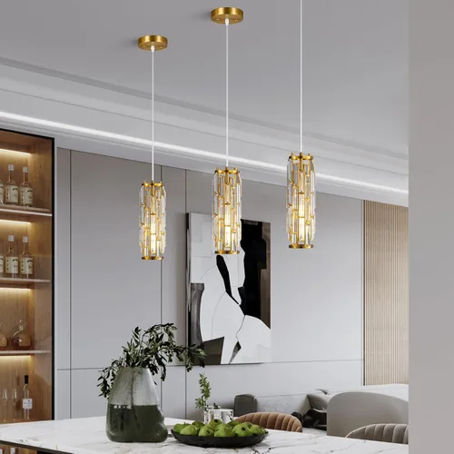 Miniatura 6 de Luces colgantes modernas, lámparas colgantes de isla de cocina, lámpara colgante dorada, mini lámpara de araña de cristal para cocina, isla