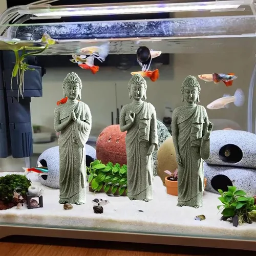 Miniatura 2 de Estatua de Buda para acuario, estatua de Buda de pecera, decoraciones de estatua de Buda de piedra arenisca natural, esculturas de Buda para pecera