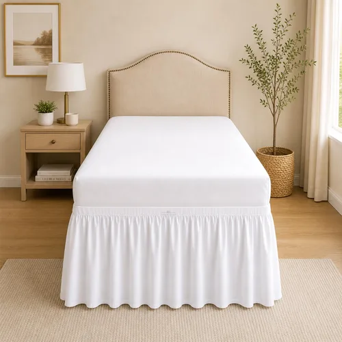 Faldas de cama para dormitorio universitario Serie 1000 Twin XL Extra Largas con Volantes y Esquina Dividida Diseño Elegante Microfibra Cepillada