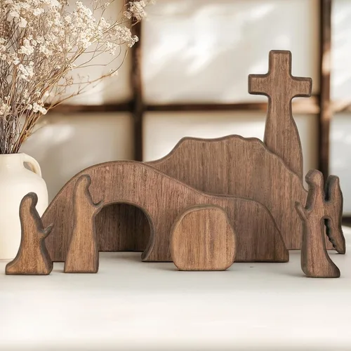 Miniatura 10 de NEROSUN - Juego de escenas de la Natividad, 13 figuras de madera en miniatura de la Sagrada Familia y el pesebre, figuras minimalistas, bohemias