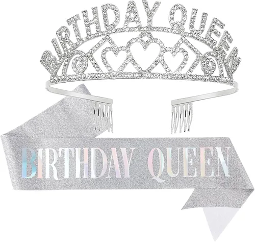 Miniatura 11 de CIEHER Kit de banda y tiara de diamantes de imitación para cumpleaños, corona de oro rosa con peines para mujer, elegante tiara de princesa