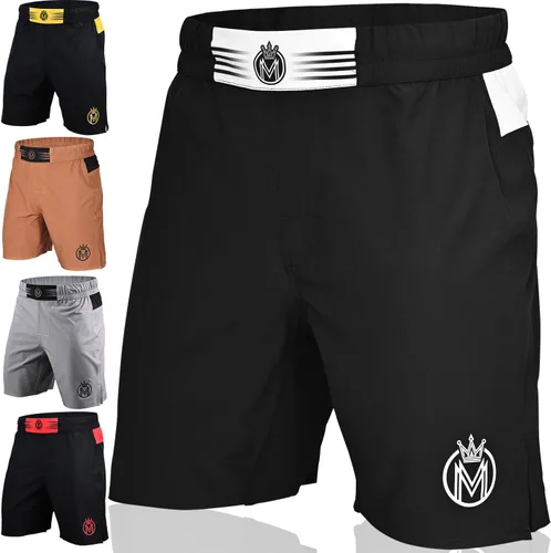 Pantalones cortos de MMA y BJJ para hombre, UFC Grappling Fight Shorts para boxeo, kickboxing, Muay Thai 7 pulgadas entrenamiento cruzado Blanco