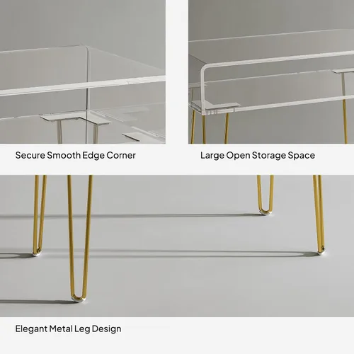 Miniatura 4 de Eglaf - Escritorio de acrílico para tocador, pequeña mesa de maquillaje con patas de metal dorado Clear Dressing Table for Bedroom, Dressing Room