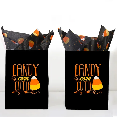 Miniatura 7 de Whaline 100 piezas de papel de seda de maíz de caramelo, papel de regalo temático de Halloween, papel de embalaje colorido, papel de manualidades