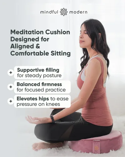 Miniatura 2 de Mindful Modern Velvet Meditation Cushion Luxe Zafu Yoga Floor Pillow Seat Posture Support Buckwheat Hull Filled Large Round Cushion with