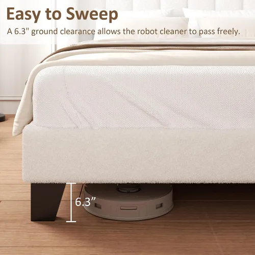 Miniatura 8 de Base de cama King con cabecero tapizado, base de cama con cabecera de terciopelo de peluche, soporte de listones de madera, diseño de borde de ala