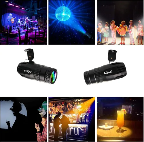 Miniatura 6 de Luz Pinspot, AQool Mini Foco de Bola de Espejo de 15W, Luces Pinspot de Haz LED RGBW Súper Brillante, Iluminación de Escenario con Control Remoto