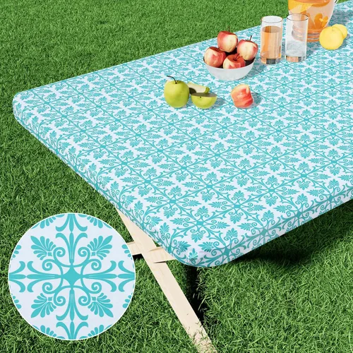 Miniatura 15 de Misaya - Mantel de vinilo rectangular, mantel elástico con respaldo de franela, 100% impermeable, cubierta de plástico para mesas plegables de 4
