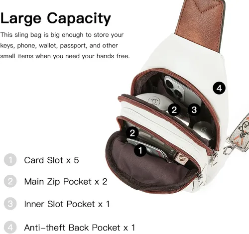 Miniatura 59 de Telena Bolso bandolera para mujer, bolso cruzado para mujer, cangurera de cuero vegano con correa ajustable