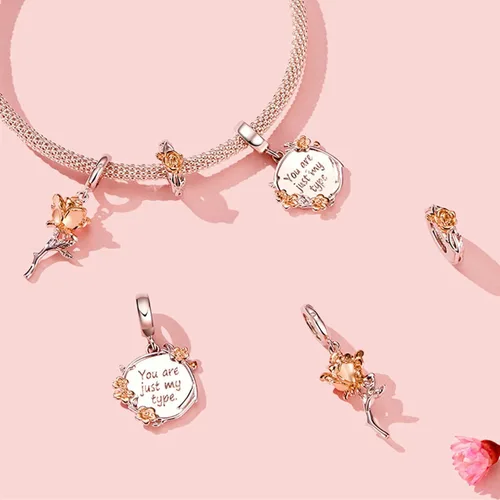 Miniatura 5 de BISAER Dijes de plata de ley 925 para pulseras de gato taza de café rosa cuentas de animales joyería de regalo para mujeres Plata esterlina