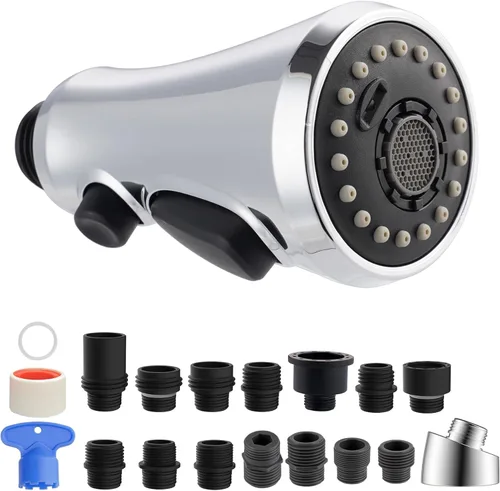 Miniatura 10 de Hibbent Cabezal pulverizador extraíble, boquilla rociadora de 3 funciones certificada por NSF/ANSI/CAN 61 y CUPC, 15 adaptadores, repuesto de Bronce