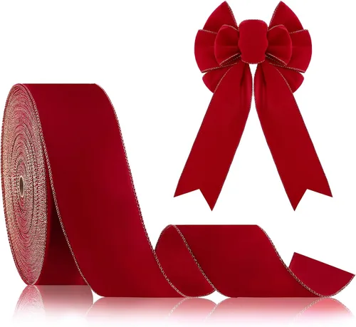 Miniatura 11 de Cinta de terciopelo de Navidad de 100 yardas, cinta ancha de Navidad con cable, cinta de Navidad para exteriores, impermeable, envoltura