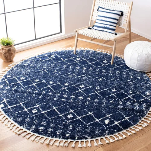 Miniatura 25 de SAFAVIEH Berber Fringe Shag Collection - Alfombra decorativa de 2 pies 2 pulgadas x 4 pies, color crema y azul, diseño, no desprende pelusa