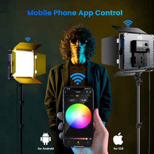 Miniatura 2 de Kit de iluminación de video LED P80 con control de aplicación, panel de luz de video LED RGB de 10 escenas aplicables, iluminación de 60W P80 RGB