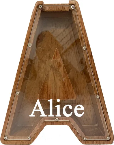 Alcancía grande de madera personalizada para niños, alcancía con nombre personalizado, alcancía (nombre grabado láser) letras del alfabeto de