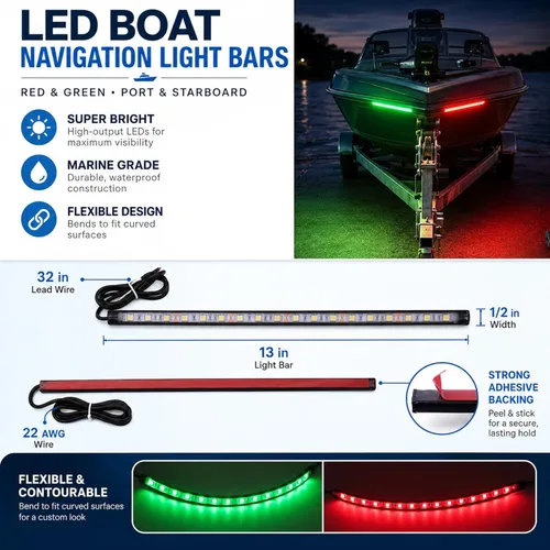 Miniatura 2 de Luces de navegación – Luces de proa LED, verde y rojo, pesca nocturna, cubierta, IP67 impermeable para pontón, bote auxiliar, kayak, barco Jon, yate