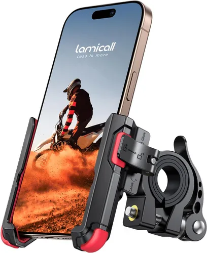 Lamicall Soporte de teléfono para motocicleta y bicicleta - [No bloquea la cámara] [Bloqueo de 1s] Abrazadera soporte de teléfono celular para Rojo