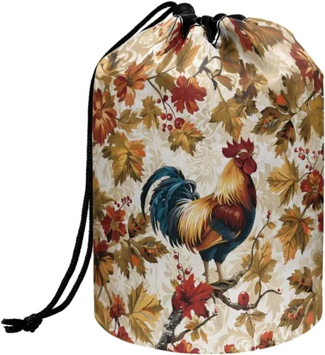 Miniatura 24 de Poceacles Bolsa de maquillaje con cordón, estuche portátil para cosméticos, bolsa de aseo de viaje, organizador de barril, bolsa de almacenamiento