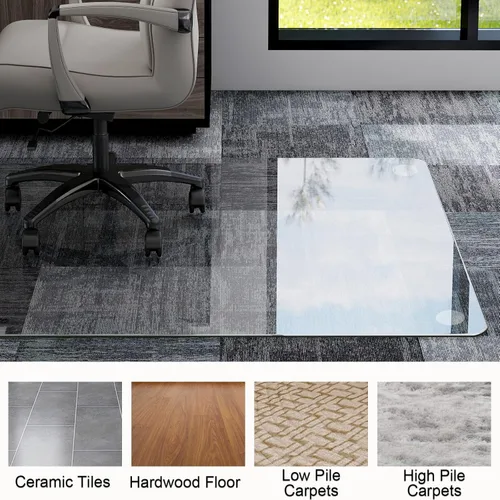 Miniatura 6 de GLSLAND Tapete para silla de vidrio templado, 54 x 32 pulgadas, protector de suelo de oficina resistente para suelos de madera dura y alfombras