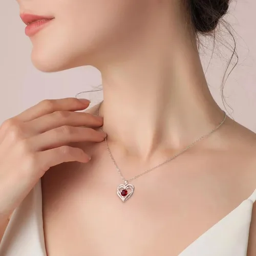 Miniatura 5 de Collares de corazón para mujer como regalo de Navidad para ella, collares rojos con texto en inglés "I Love You" como regalo de cumpleaños