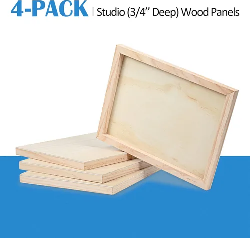Miniatura 8 de Falling in Art Kit de paneles de lienzo de madera de abedul sin terminar, paquete de 4 tablas de cuna de estudio de 9 x 12 pulgadas de profundidad