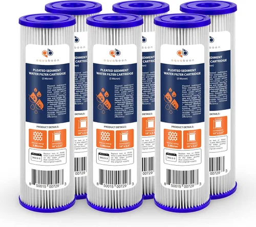 Aquaboon Cartucho de filtro de sedimento plisado para toda la casa de 5 micras de 10 x 2.5 pulgadas para reemplazo de filtro de agua de pozo,