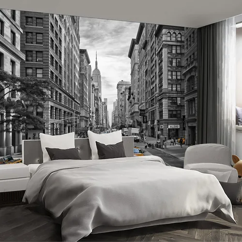 Miniatura 56 de Papel tapiz mural gris de Nueva York del Puente de Brooklyn, papel tapiz mural de paisaje urbano grande para sala de estar y dormitorio - 108"x75
