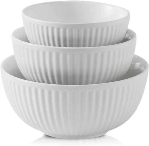 Miniatura 22 de HASENSE Juego de 3 cuencos pequeños de mezcla, cuencos de porcelana acanalados negros de 1.5/1/0.5 cuartos de galón para cocina, cocción, horneado