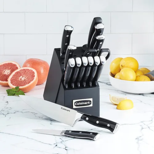 Miniatura 4 de Cuisinart Juego de cuchillos de 15 piezas con bloque, acero inoxidable de alto carbono, remache triple forjado, negro/negro C77BTR-15PBK