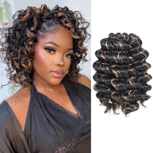 Cabello de ganchillo con ondas oceánicas, 12 pulgadas, 8 paquetes de 3 tonos, cabello rizado de longitud media, rizado y ondulado profundo,
