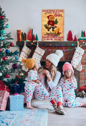 Miniatura 6 de Joyline Regalos para Mujeres y Niñas, Letrero Rústico de Navidad "Just A Girl Who Loved Christmas", Letrero Gracioso de Lata para Hogar, Cocina