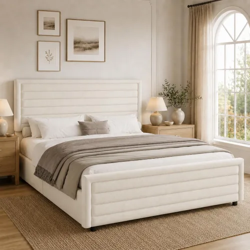 Miniatura 7 de REVOMINCA Armazón de cama tamaño completo (Full Size), plataforma tapizada con cabecera y pie de cama de terciopelo, base de colchón con listones