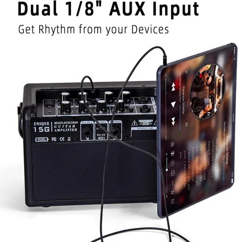 Miniatura 4 de Amplificador de guitarra acústica/eléctrica, amplificador Bluetooth portátil de 15 vatios para guitarra acústica/eléctrica con efecto reverberación