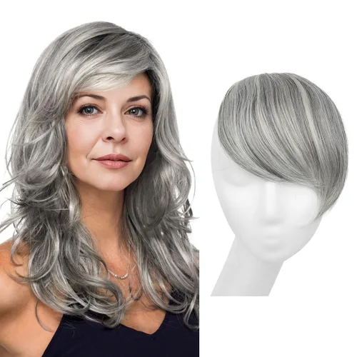Miniatura 8 de SARLA Flequillo lateral negro marrón con clip en piezas de cabello sintético, extensión de flequillo recto para mujeres
