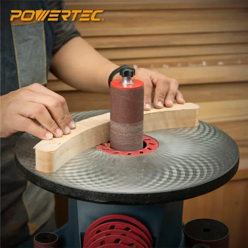 Miniatura 5 de Powertec 11210 - Mangas de lija de 4.5 pulgadas para lijadora de husillo, grano 120, papel de lija de óxido de aluminio de diámetro 1/2 pulgada