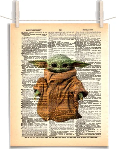 Star Wars Grogu The Child Baby Yoda 8.5 x 11 - Página de diccionario vintage sin marco