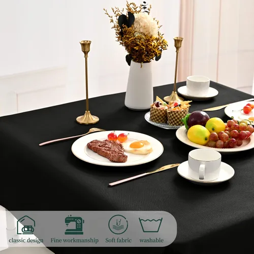 Miniatura 6 de Paquete de 4 manteles cuadrados color negro, 52 x 52 pulgadas, mantel de poliéster negro para mesas cuadradas pequeñas, mantel lavable resistente a